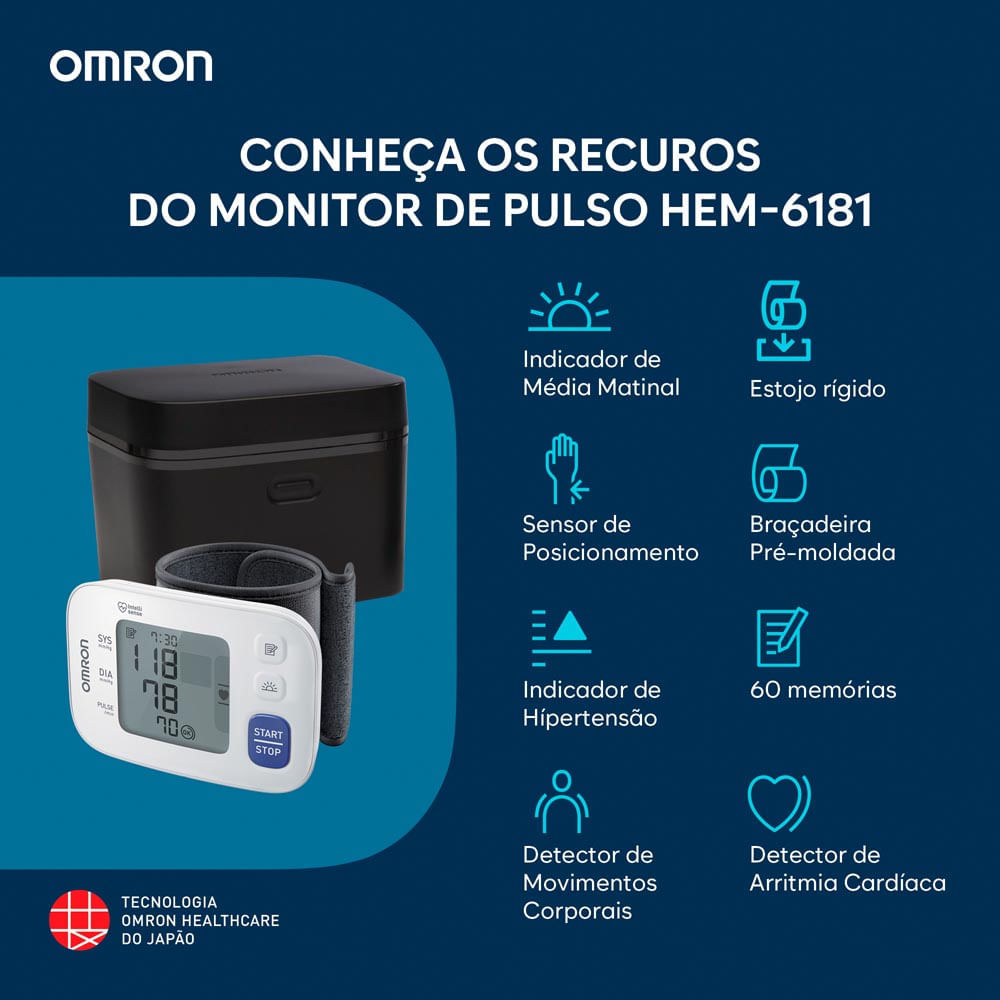 Aparelho de Pressão Omron Automático Pulso HEM 6181 com 1 Unidade — imagem 2 de 2
