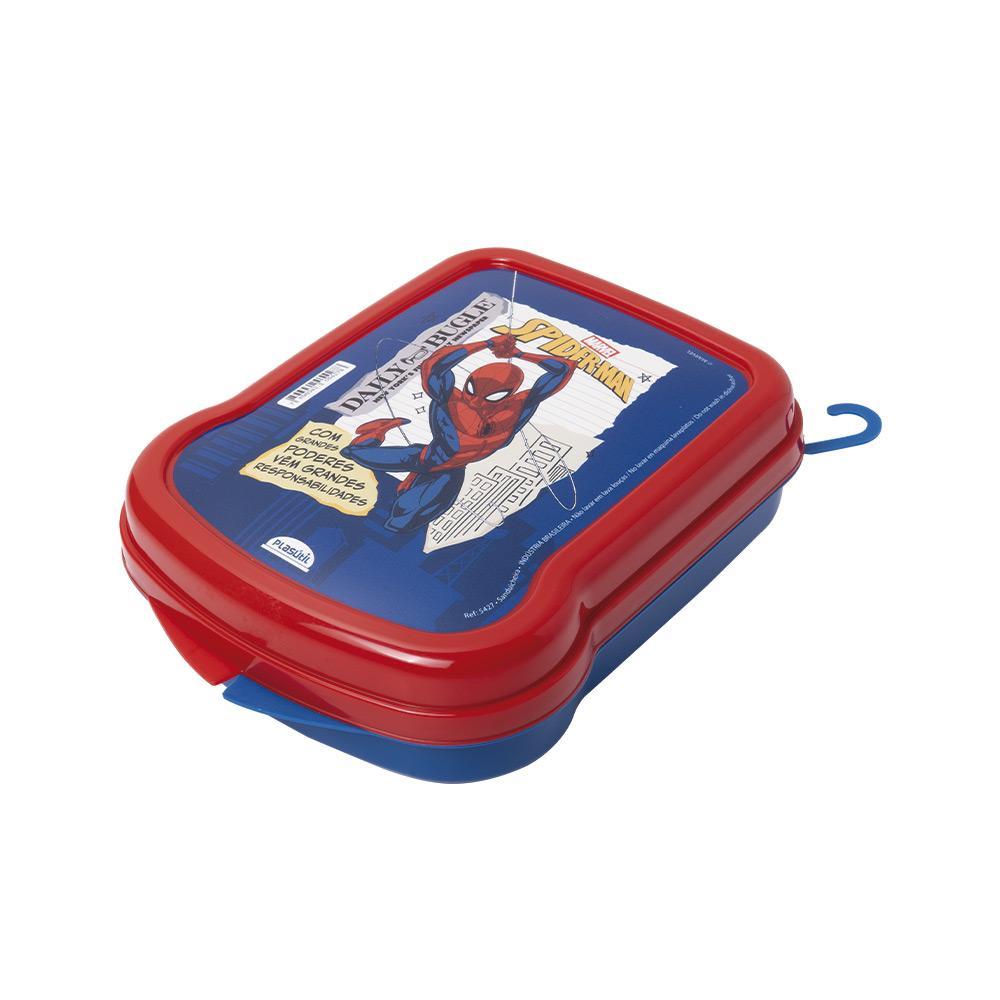 Sanduicheira Homem Aranha com Tampa Fixa Lancheira Porta Pão Passeio Azul Marvel Plasútil