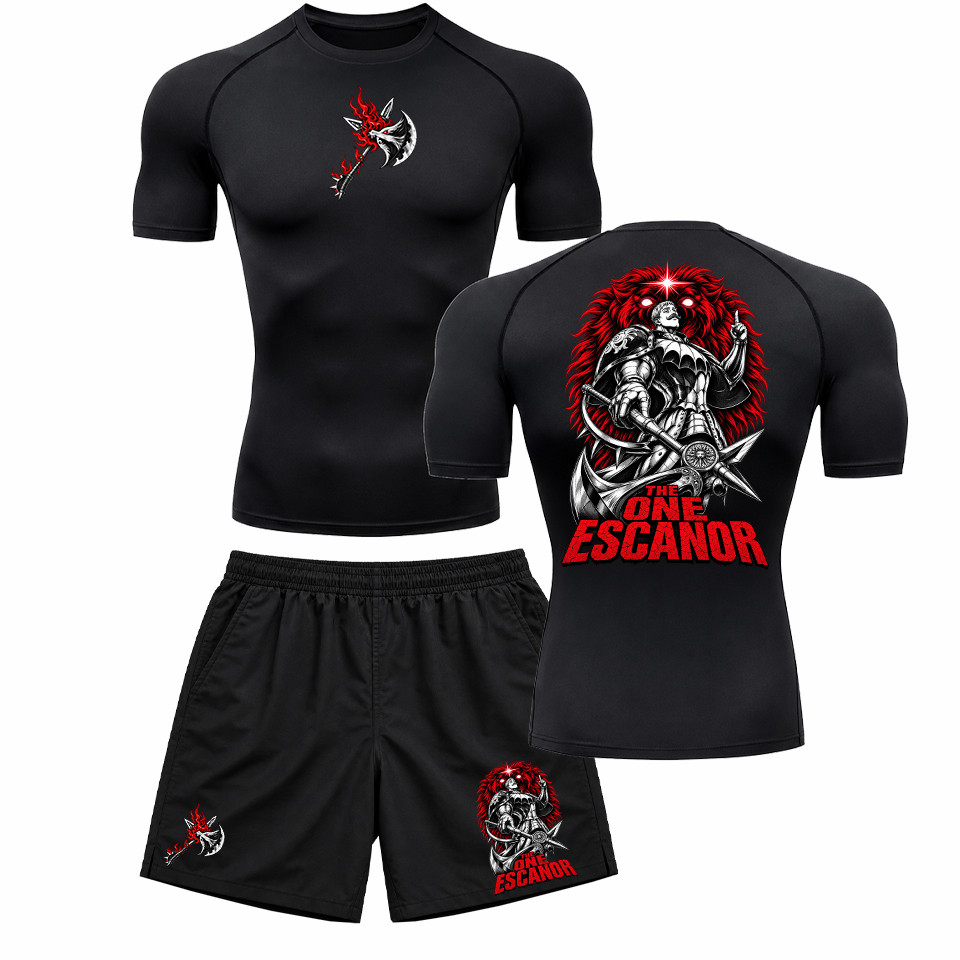 Kit Compressão Masculino Camiseta + Short Tactel Academia Fitness Treino The One Escanor Leao