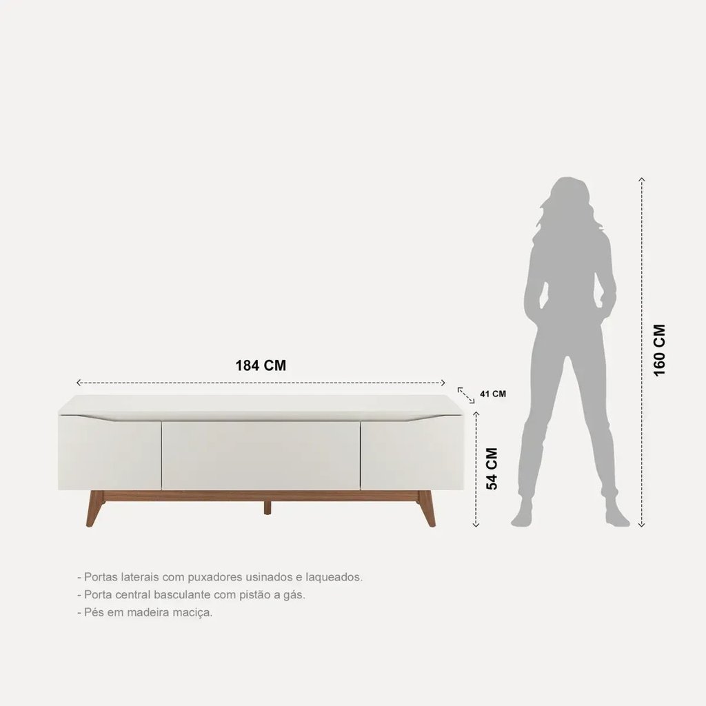 Rack para TV até 75 Polegadas MDF 184cm Pés em Madeira Maciça Flynt Bege Off White/Natural · foto 2