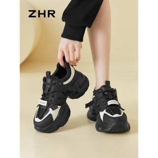 ZHR preto papai sapatos femininos 2026 primavera outono novo estilo de sola grossa sapatos femininos pequeno aumentando 