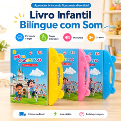 Livro Infantil Bilíngue Português Inglês Interativo Educativo com Som Toque Inteligente Aprendizagem para Crianças