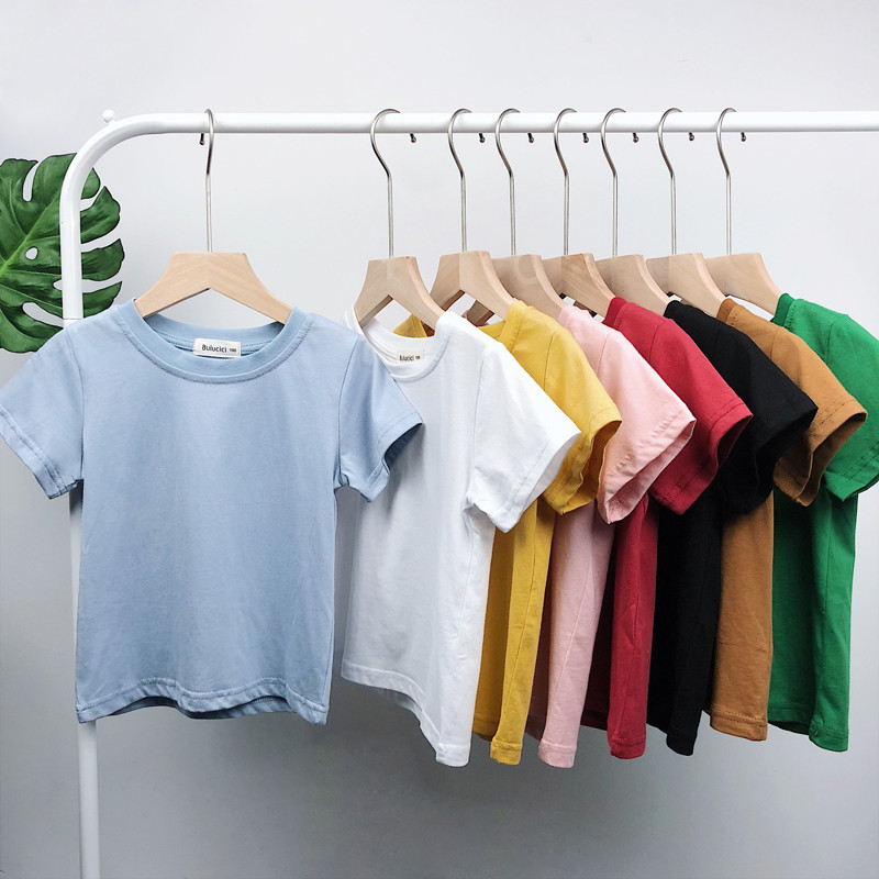 Meninas de manga curta camiseta puro algodão verão meninos meia manga estilo ocidental bebê crianças puro preto branco e