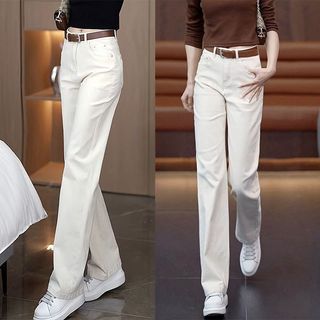 Calças de brim retas elásticas femininas 2024 primavera outono novo estilo cintura alta solta All-Match Casual mais magr