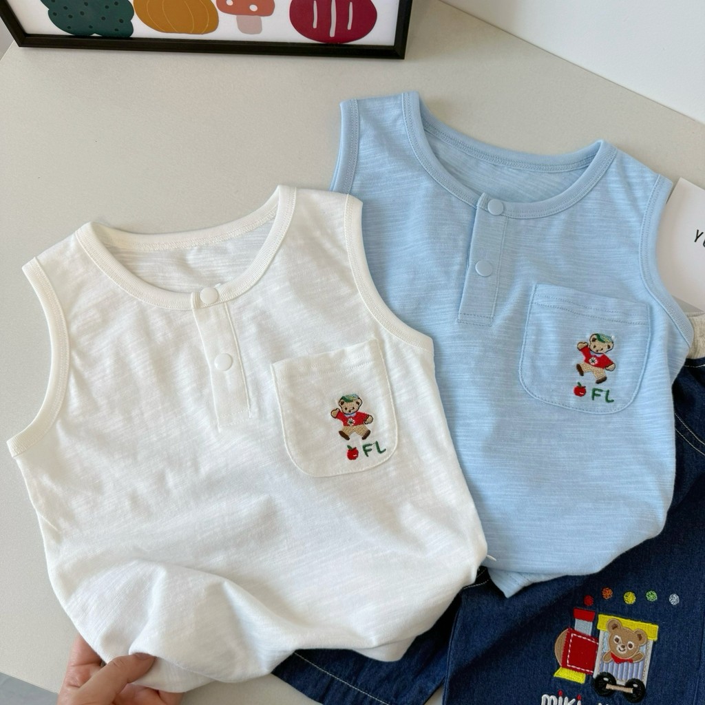 Colete de algodão fino!Verão novo estilo crianças simples All-Match sem mangas topo bebê Casual cor sólida camiseta