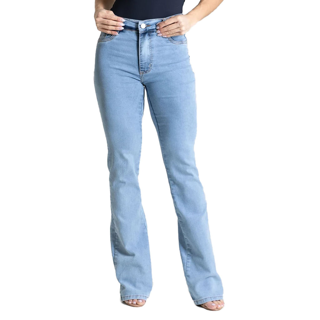 Calça Jeans Feminina Sawary Boot Cut Estonada Azul Claro