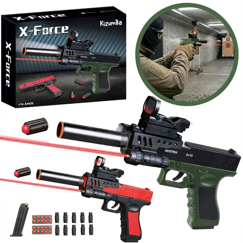 Arma De Brinquedo Infantil Pistola Glock Lança Dardos Capsula Com Mira Laser Kizumba