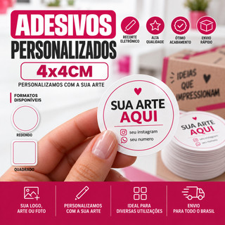 Etiquetas Adesivas Personalizadas 4x4 cm - Com sua arte - 1000 unidades, 200 unidades, 300 unidades, 500 unidades