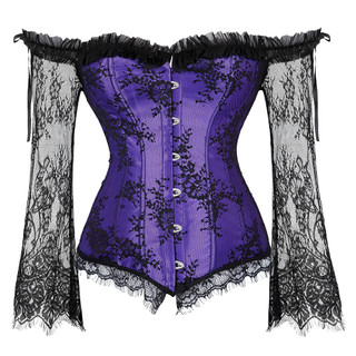 Corsets Renascentistas para Mulheres com Mangas Longas de Renda Off-Shoulder, Top Corset Gótico MKGR