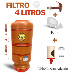 Filtro de Água de Barro 4 L + Vela Carvão Ativado + Boia Grátis + Acessórios