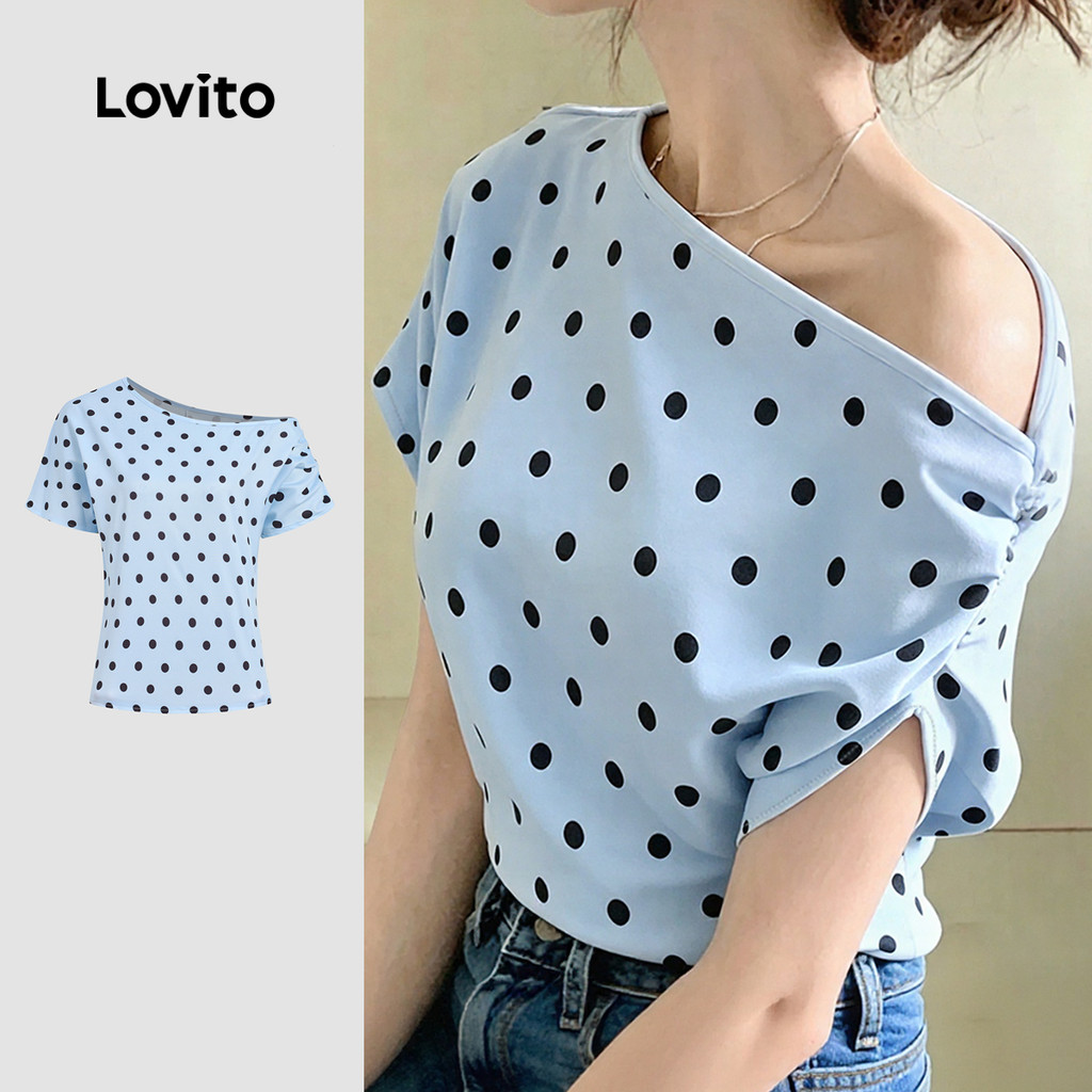 Lovito Blusa Elegante Assimétrica Ombro a Fora para Mulheres L199ED401