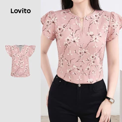 Lovito Elegante Blusa com Babados Rosa Primavera/Verão BLB198P1D213