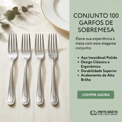 100 Garfos de Sobremesa Inox – Kit Econômico e Resistente para Confeitarias, Eventos e Cafeterias