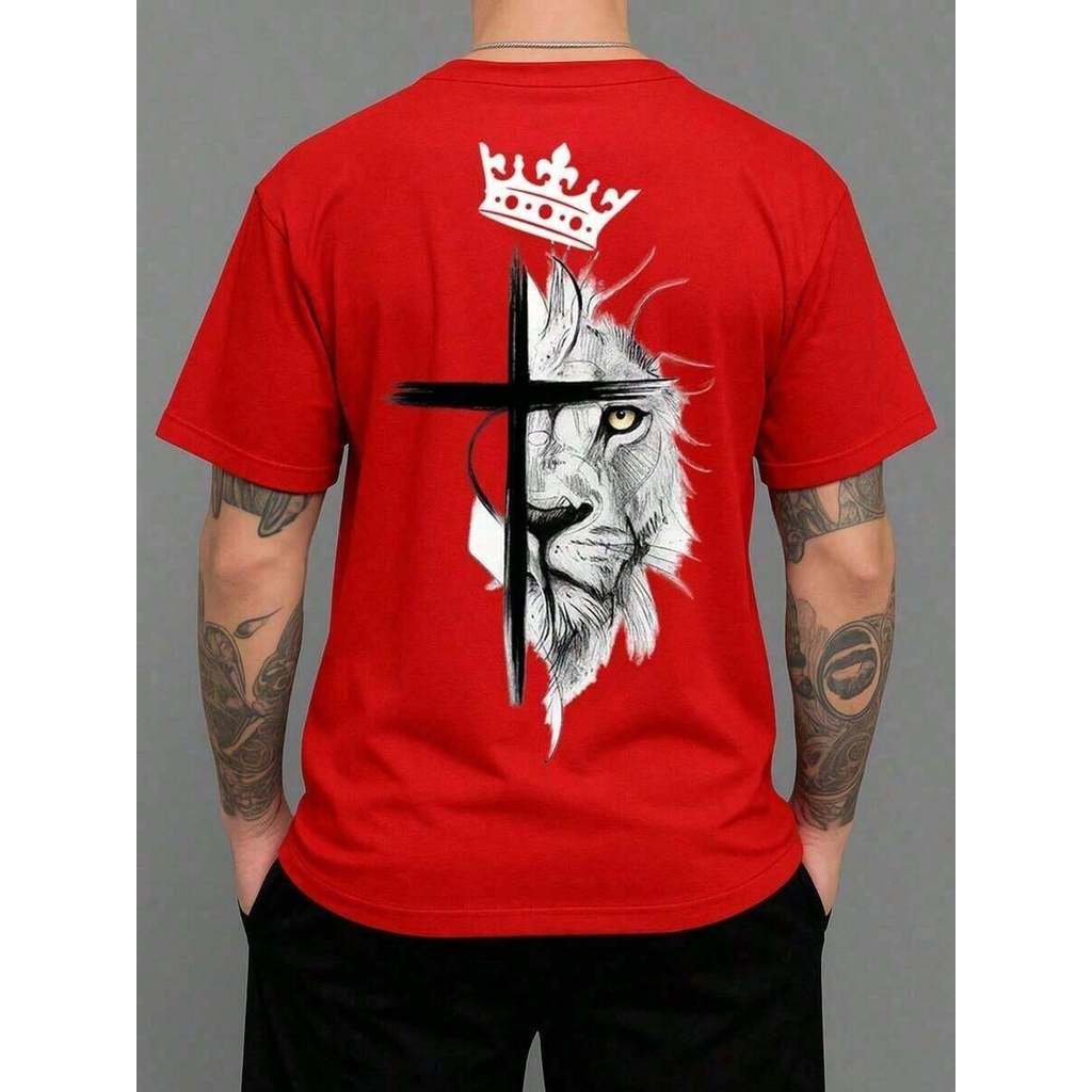 Camiseta Masculina Gola Redonda Camisa 100% Algodão Blusa Estampada confortável Estampa Religiosa Adulto e Infantil