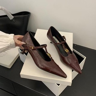 Salto alto high-End apontou Toe sapatos femininos saltos Stiletto 2025 estilo francês camélia boca rasa noite Mary Jane 