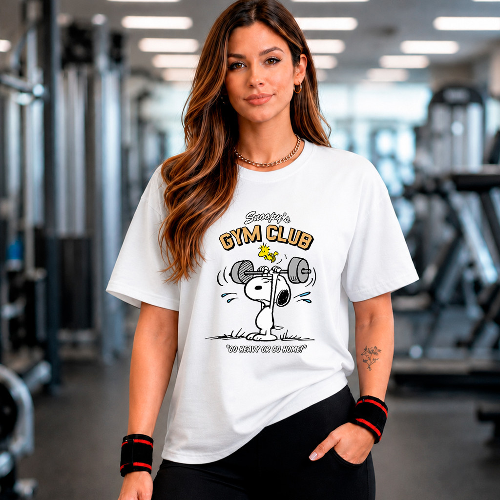 Camiseta Snoopy Academia Fitness Gym Club Treino Musculação Camisa Estampada Algodão Confortável Casual