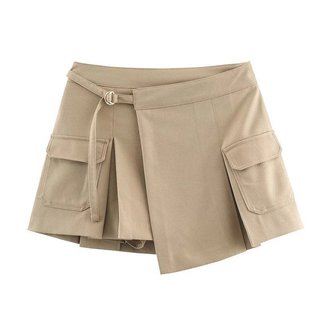 Saia Mini Assimétrica de Cintura Alta Feminina Nova Moda com Bolsos Saia Cargo Shorts Femininos Y2k Streetwear Shorts Ca