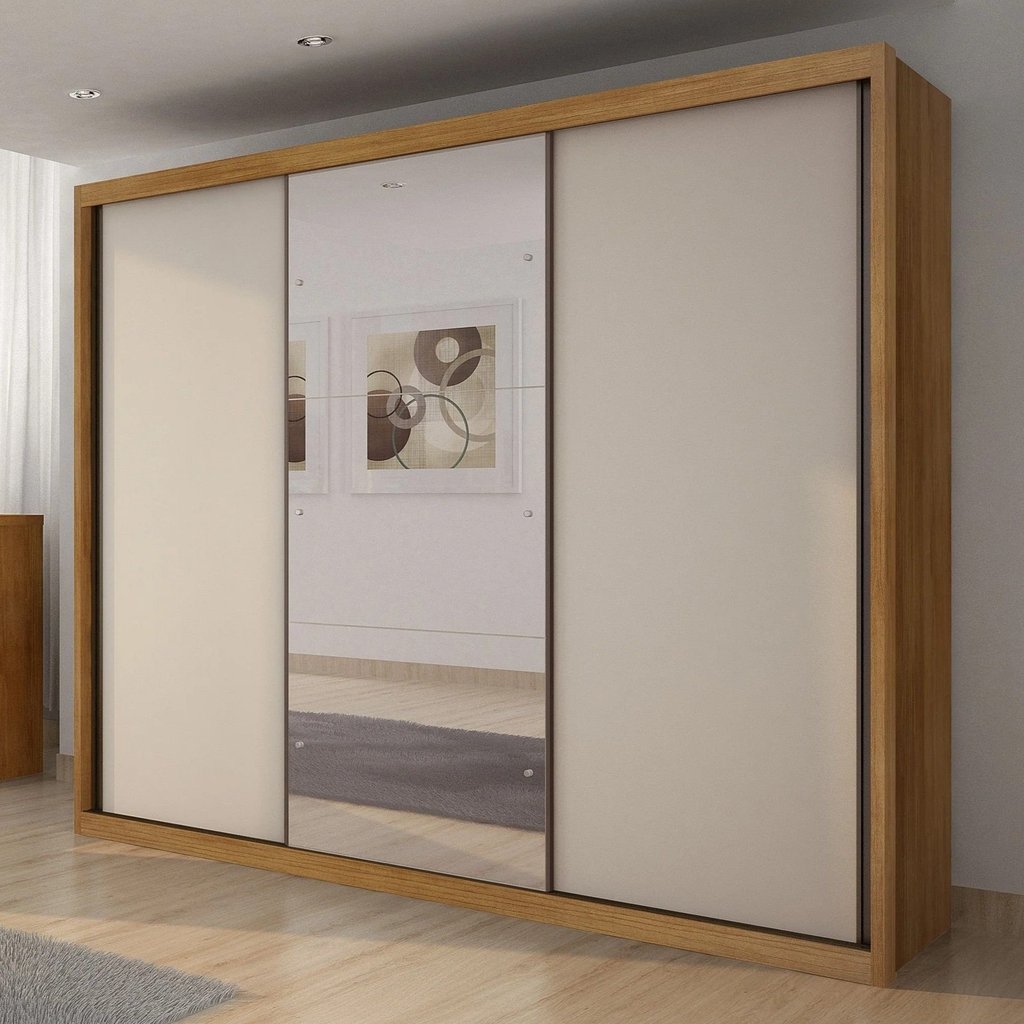 Guarda-Roupa Casal com Espelho 100% MDF 3 Portas de Correr 6 Gavetas Cumaru/Fendi Vegas Cumaru Fendi