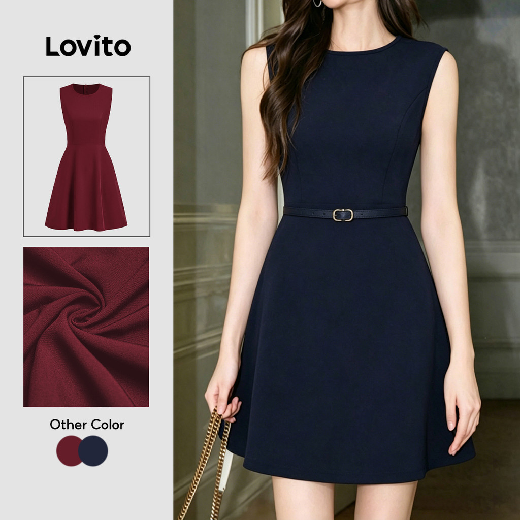 Lovito Vestido Elegante com Zíper Azul Escuro Primavera/verão para Mulheres L196LD514
