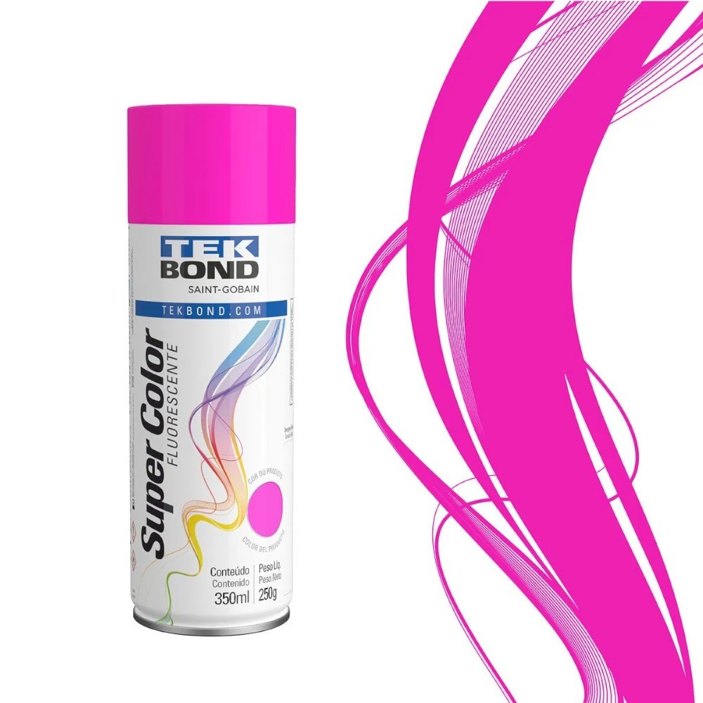 Tinta spray rosa Fluorescente 350ml - Super color Fluorescente - TekBond