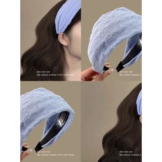 Adequado para o verão azul malha de aba larga bandana feminina high-End sensível à pressão bandana de alta manivela Head