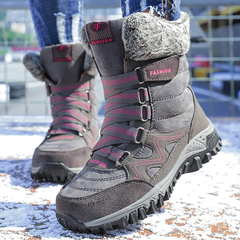 Size35-42, botas de neve quentes de lã de sola grossa de inverno femininas, sapatos de algodão impermeáveis antiderrapan