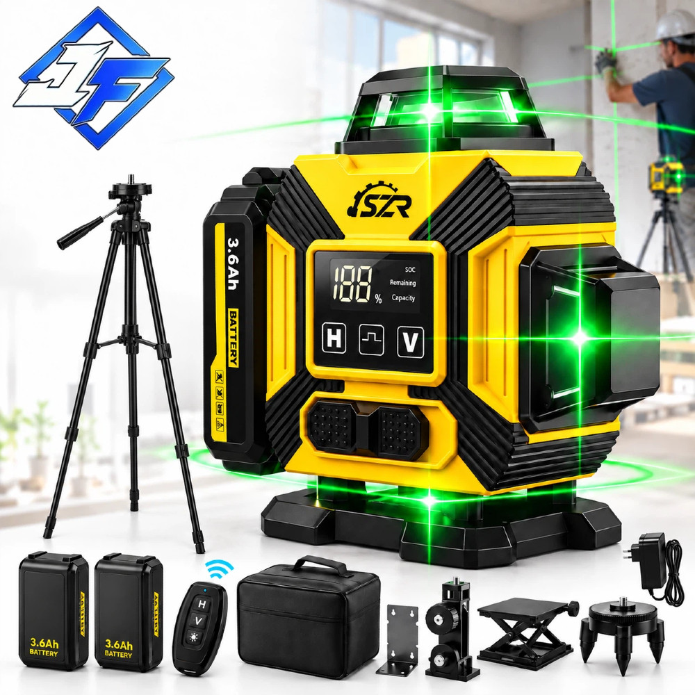 Nível Laser Verde 12/16 Linhas 3D/4D 360° Autonivelante Recarregável com Controle Remoto