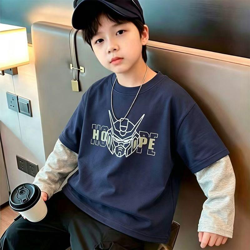 Crianças primavera outono de manga comprida meninos meninas médio grande camisa infantil novo estilo listrado falso dois