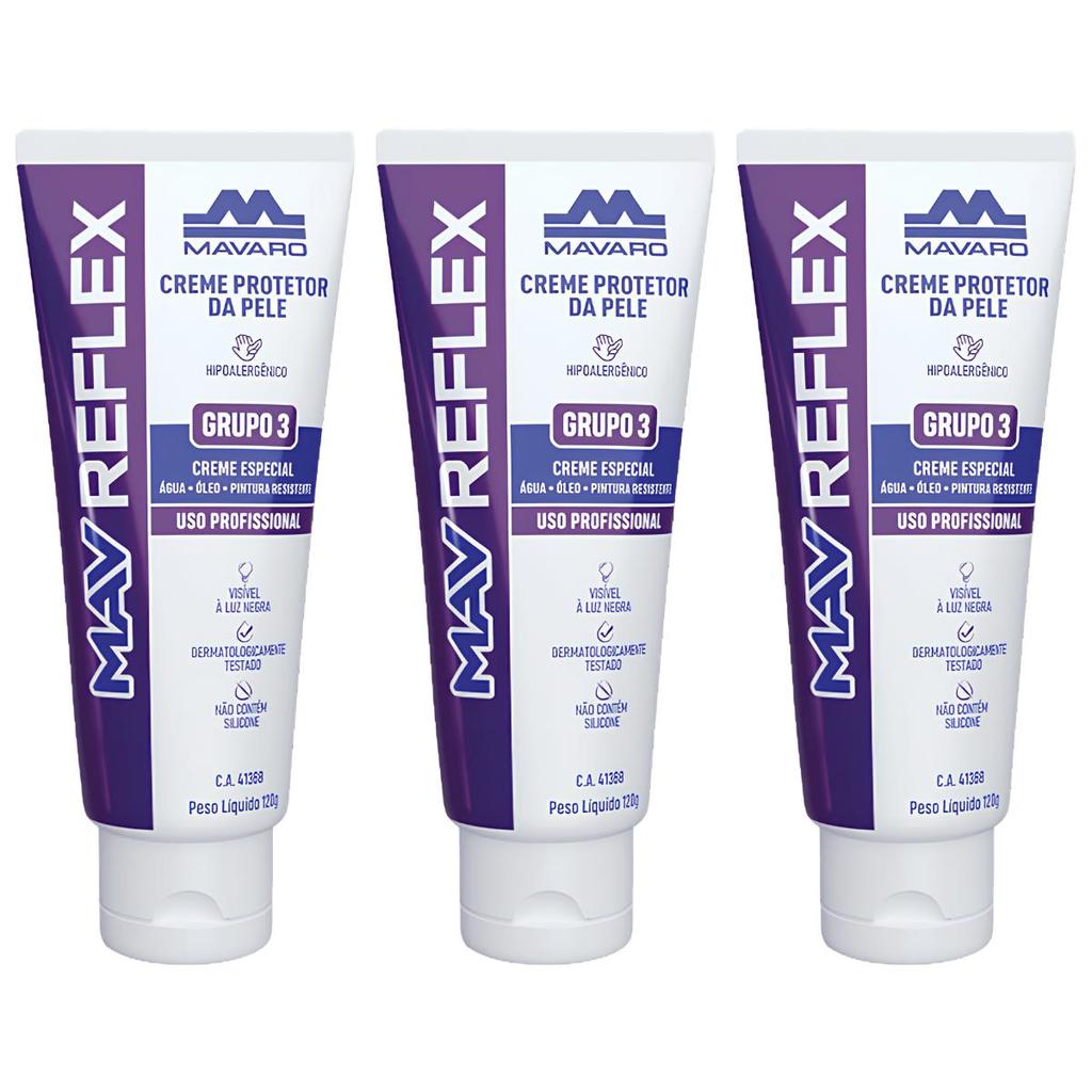 Kit 3 Creme Profissional 120g Proteção Contra Pintura Reflex Luz Negra Mavaro