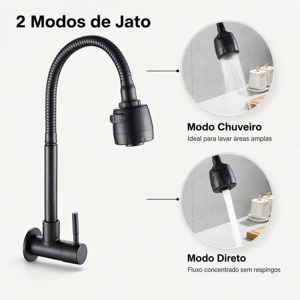 Inox Torneira  Prata/Preto Com Chuveiro Com Rotação De 360° Cozinha Luxo Parede Promoção — imagem 1