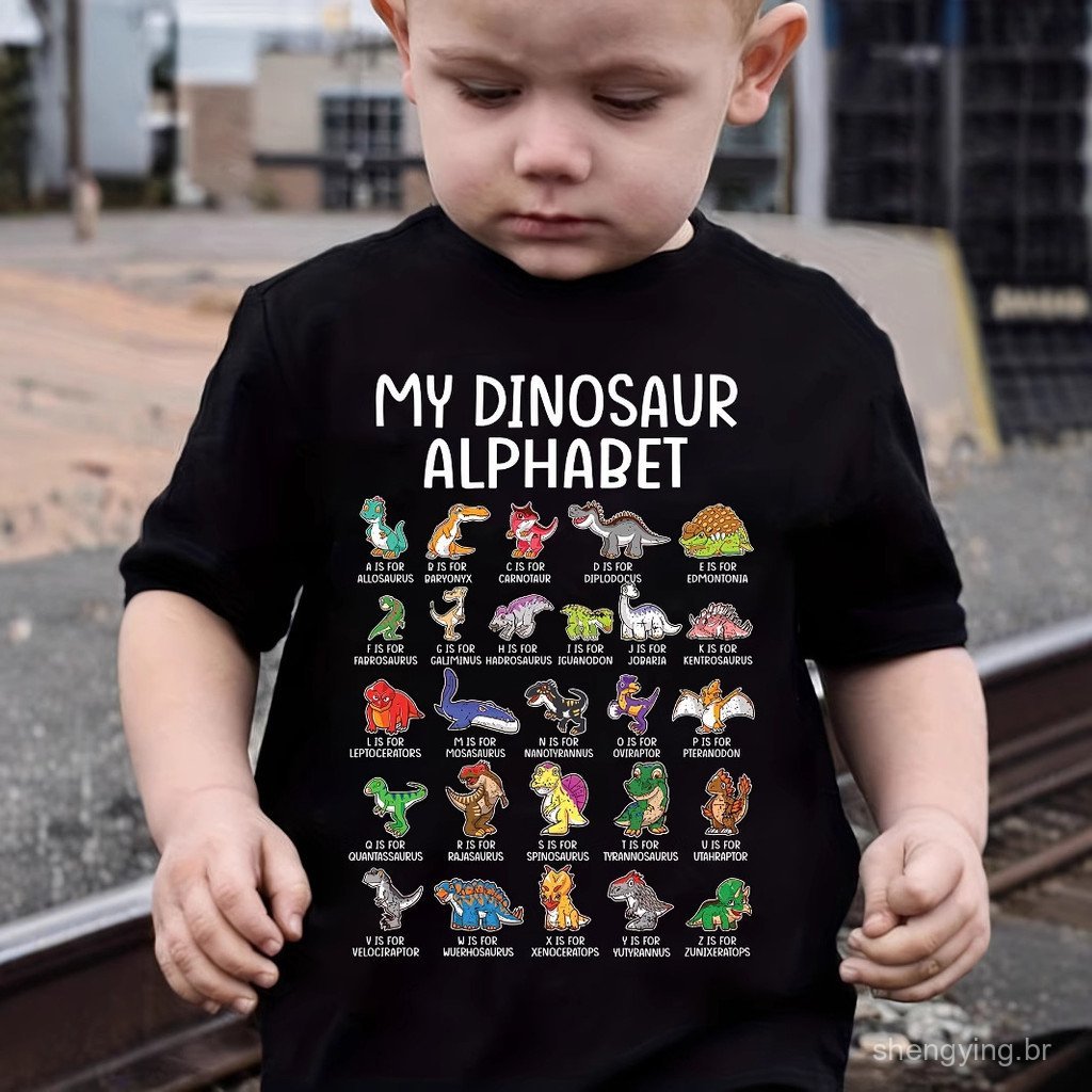  Moda meninos camiseta dos desenhos animados dinossauro impressão topo moda esportes e Casual moda de manga curta DS8Q