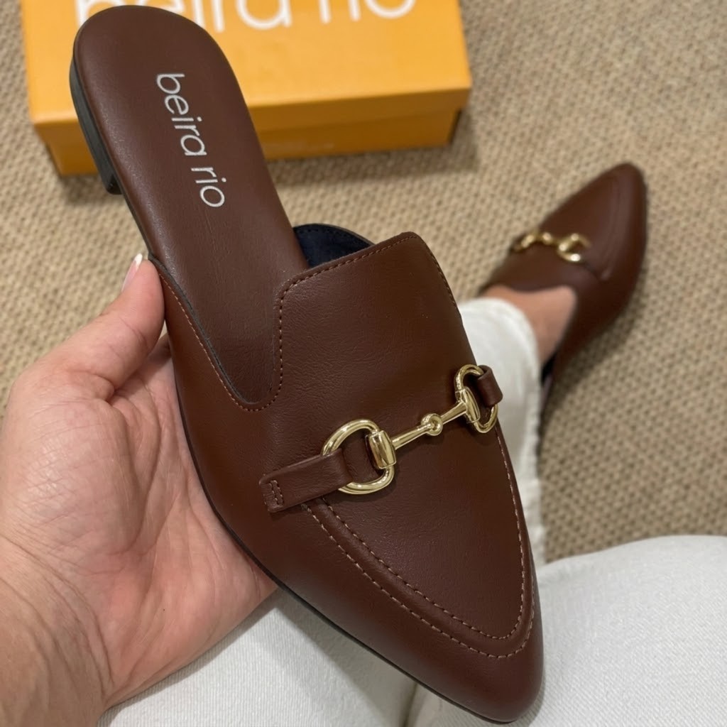 Mule Sapato Feminino Beira Rio Bico Fino Confortável Fivela Original