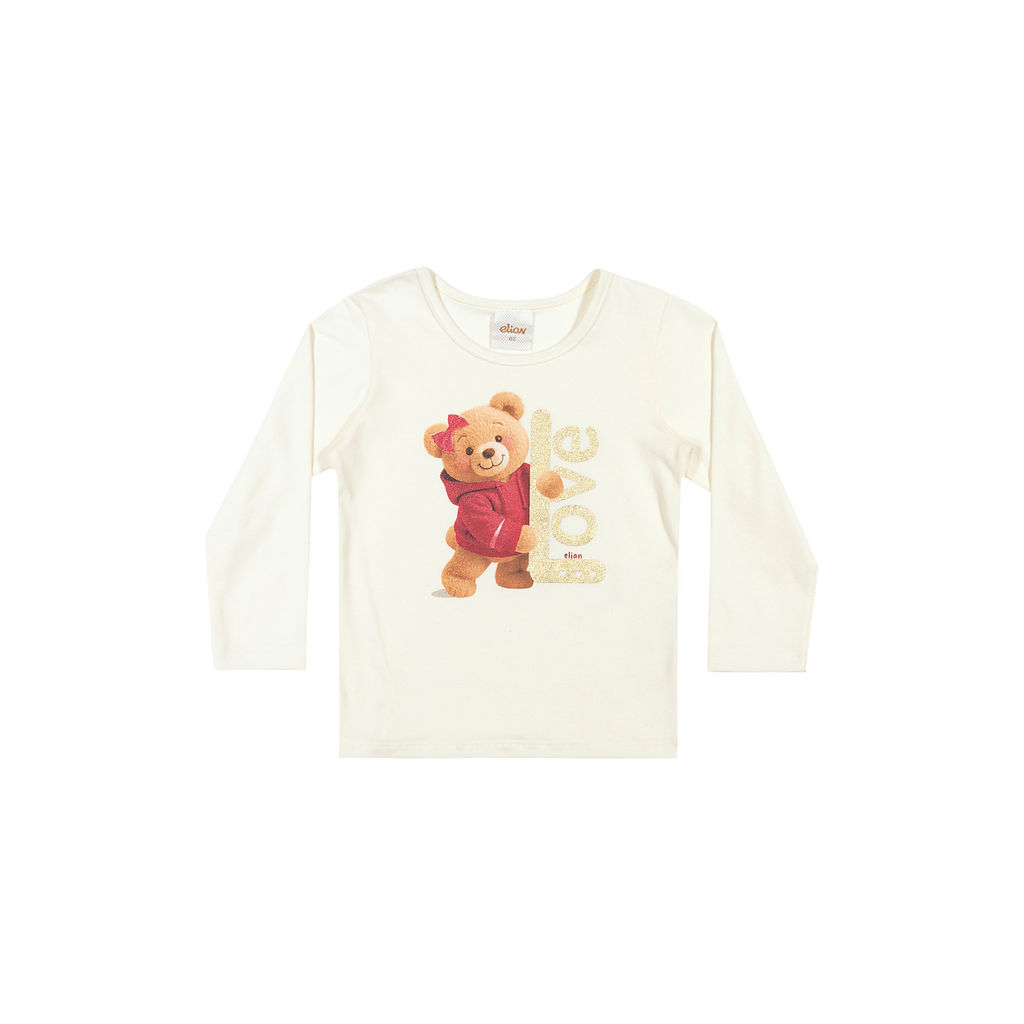 Blusa Infantil Menina Manga Longa Ursinha Elian Bege