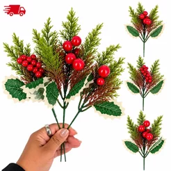 Kit Flores de Natal Azevinho Para Decoração Natalina Árvore Enfeite Casa 26 cm Flores Artificiais