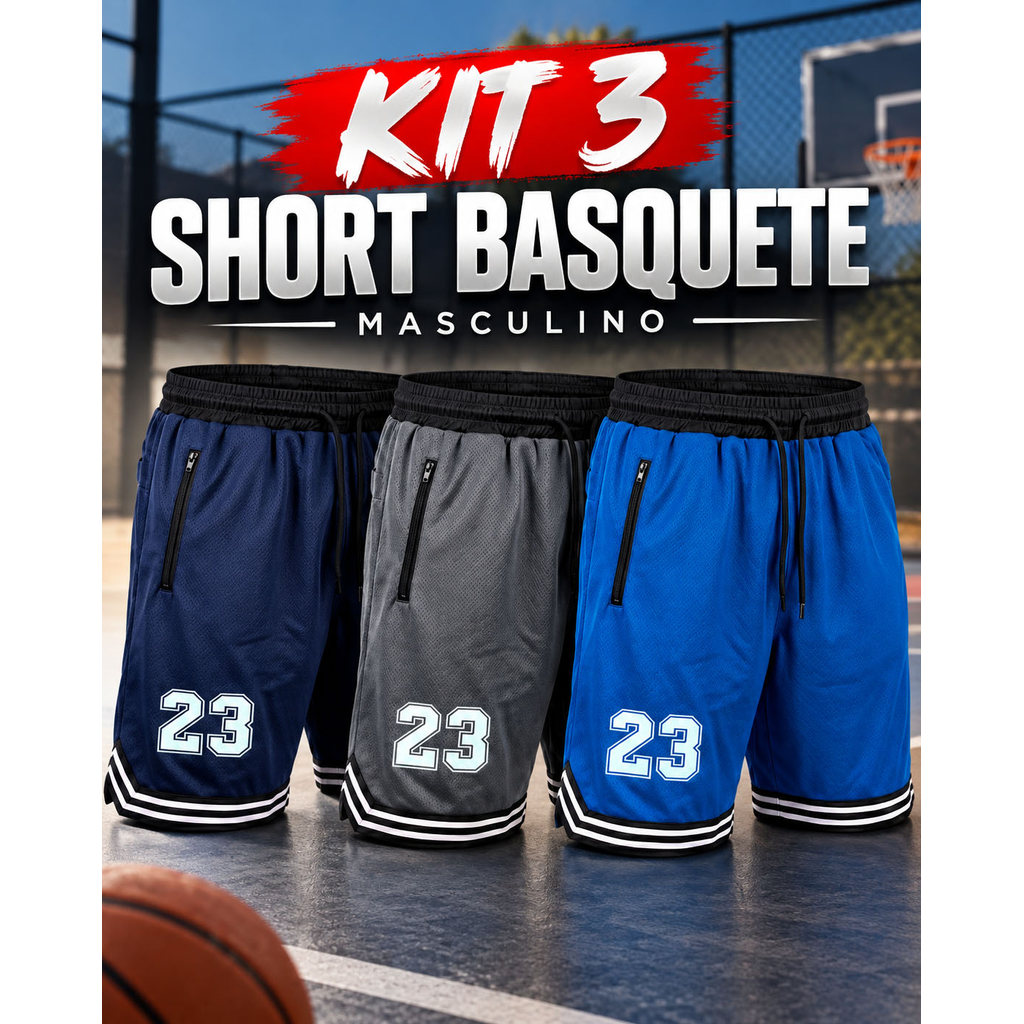 Kit 3 Shorts Basquete Bermuda Dryfit Masculina Academia Leve e Respirável