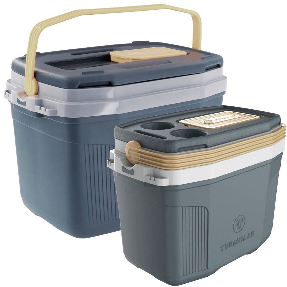 Kit Praia Pesca Caixa Cooler Térmico Grande 32 Litros E Caixa Pequena 20 Litros Termolar