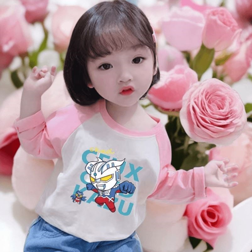 Ultraman roupas meninos meninas camisetas primavera outono crianças camisetas de manga comprida em torno do pescoço All-