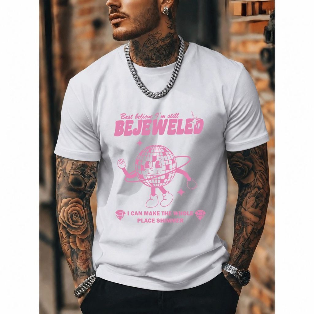 [Premium Algodão Puro]CA Camiseta Oversized Streetwear Masculina e Feminina com Estampa Disco Ball, Puro Algodão, Ideal 