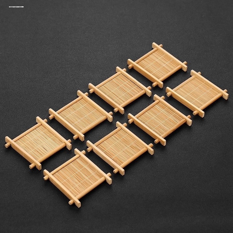 Acessórios para cerimônia de chá Porta-copos de bambu Quadrado Tic Tac Toe Suporte para copo de chá Kung Fu Conjunto de 