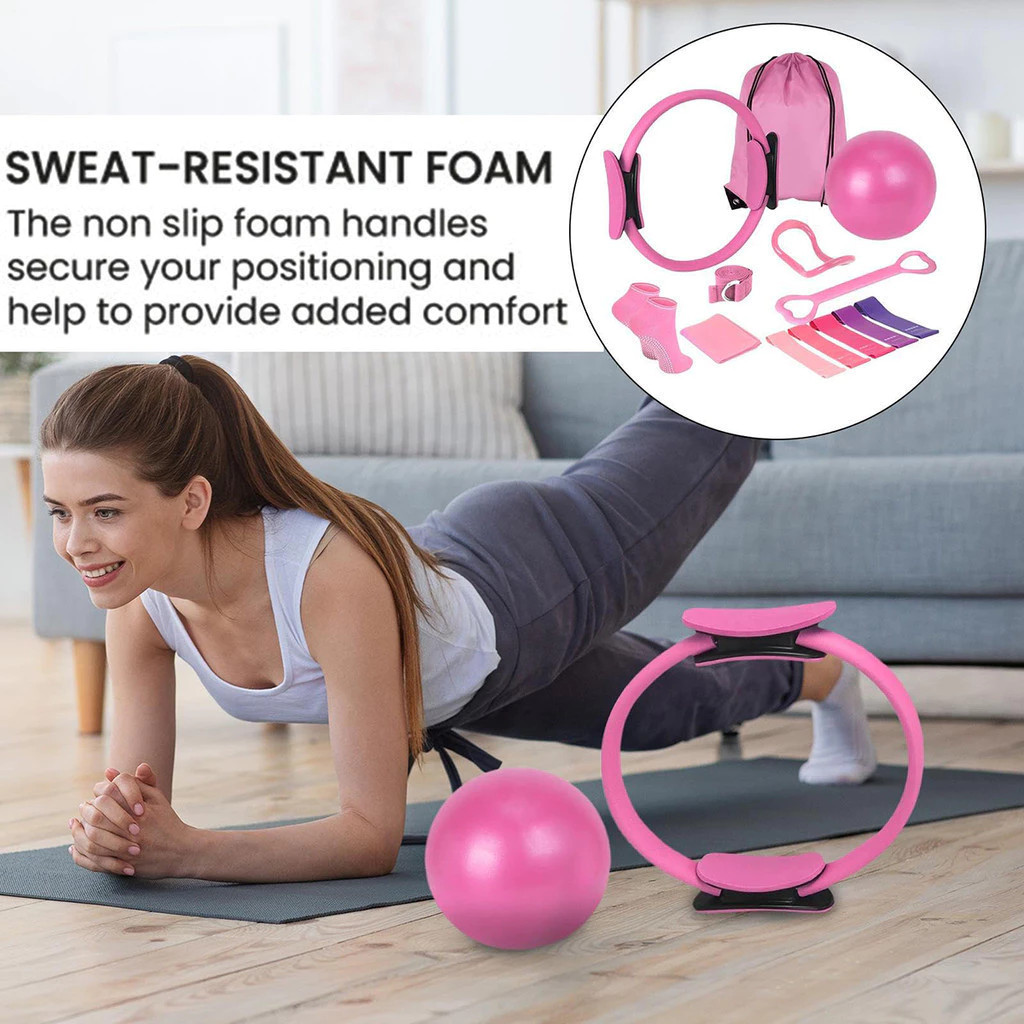 Kit Pilates e Yoga 5 - 13 Peças reino Funcional Anel Pilates Faixa Elástica e Acessórios para Alongamento
