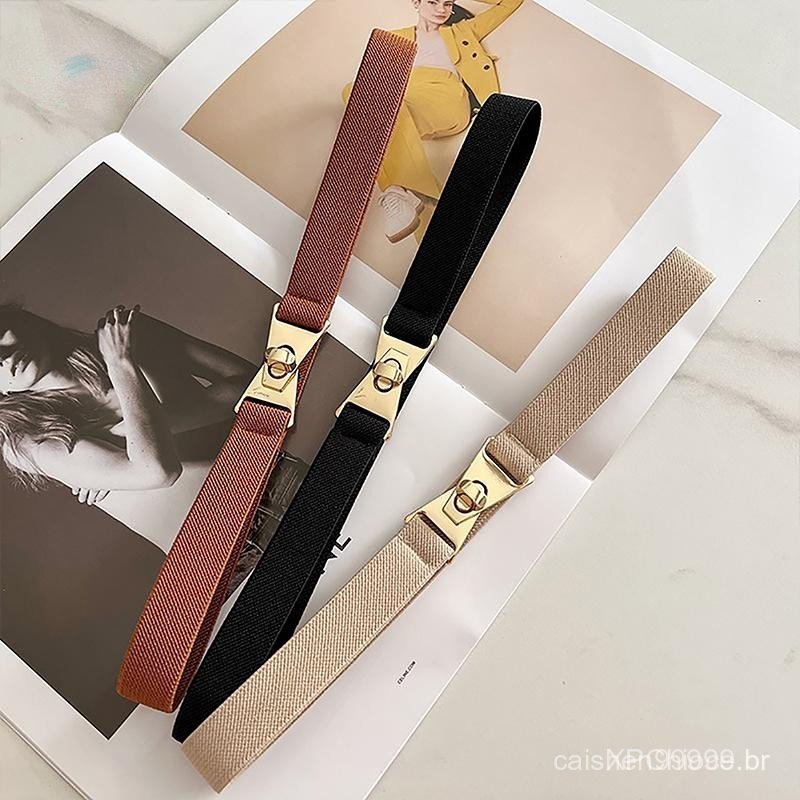 Abongbanghn Moda Elástica All-match Cintos Para Mulheres Cor Preta Fivela De Metal Cinto Fino Casual Senhoras Terno Vest