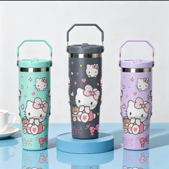 garrafa térmica de água aço inoxidável 900ml solado térmico Esportiva Bico Alça Kawaii Hello Kitty