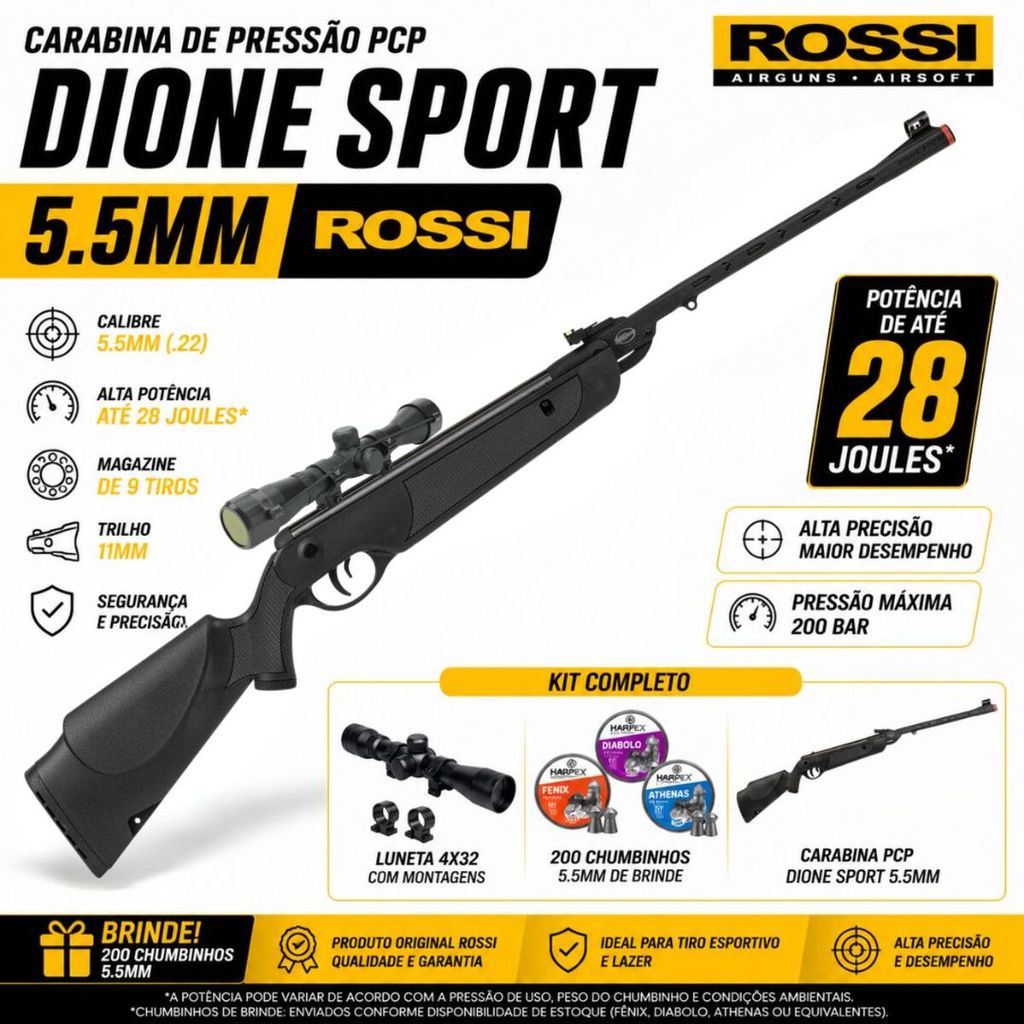 CARABINA ROSSI DIONE SPORT MH  5.5MM + LUNETA 4X32 + 200 CHUMBINHOS
