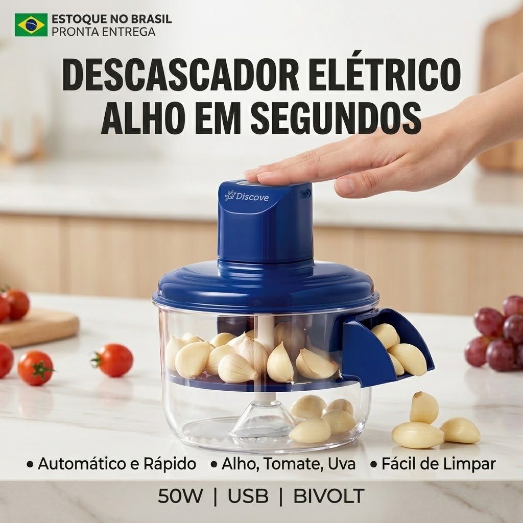 Descascador Elétrico Automatico Portátil 127/220V Cozinha Descascar Alho Uvas Frutas Tomate Legumes