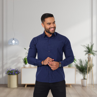 Camisa social manga longa masculina slim fit não amassa lisa sem bolso