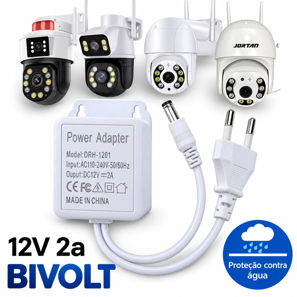 Fonte 12V 2A AC/DC com Plugue 5.5mm para Câmera de Segurança CCTV e Eletrônicos