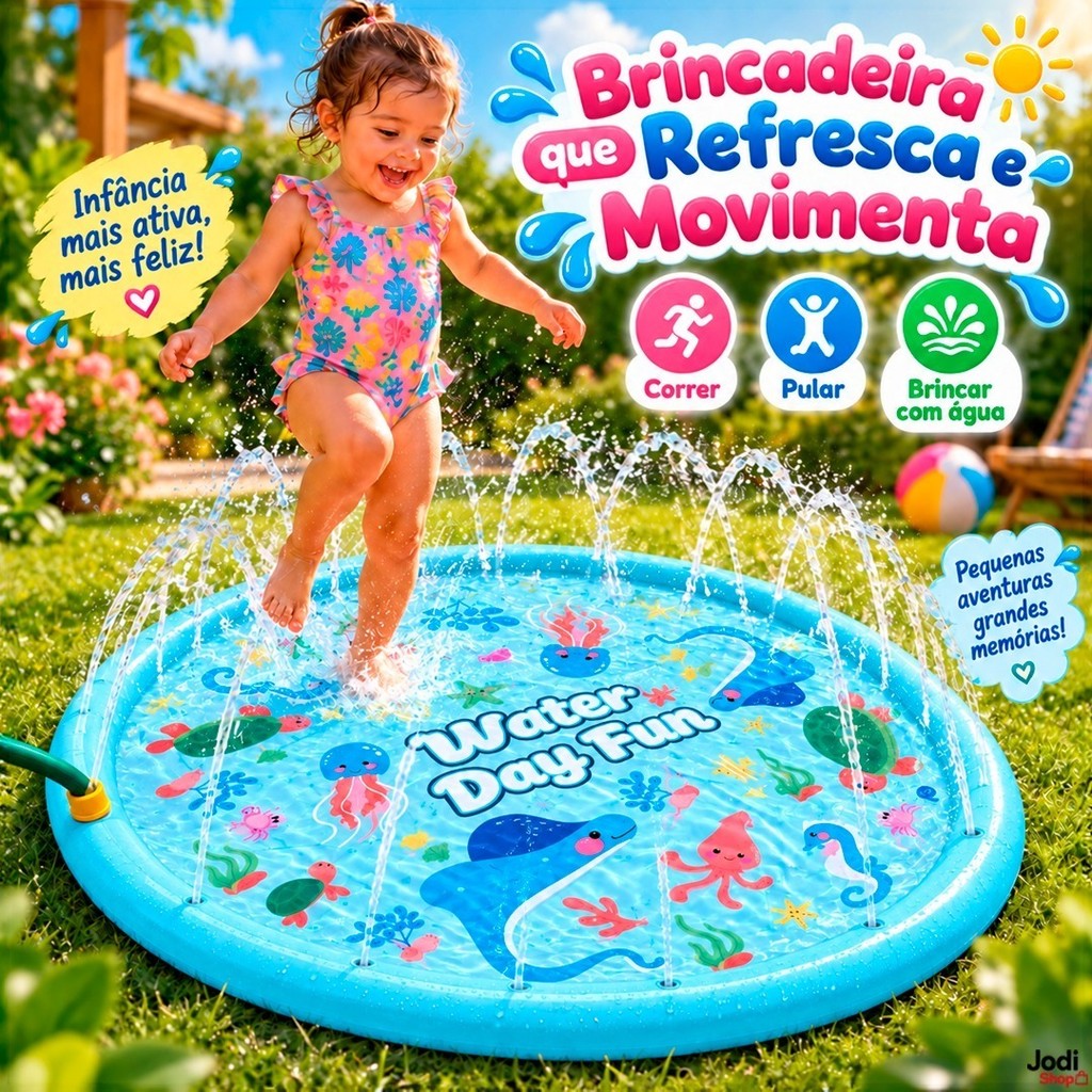 Tapete Chafariz Infantil de Água com Estampa Marinha e Adaptador para Mangueira de Jardim — imagem 2 de 2