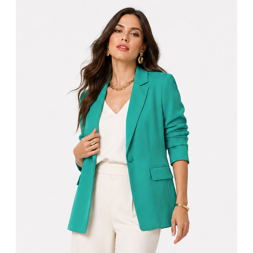 Blazer Alongado Feminino Em Alfaiataria Aishty Verde
