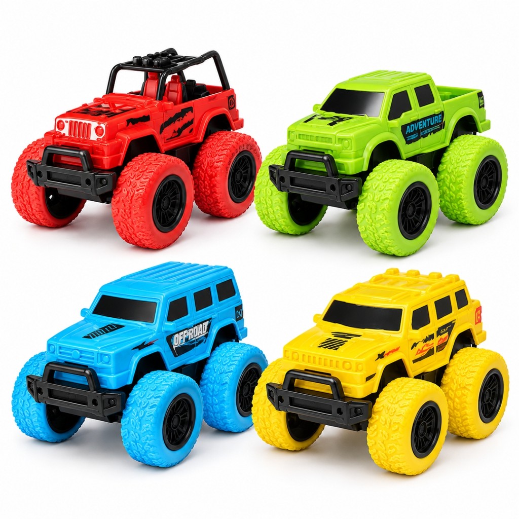 Kit 4 Carrinhos Off Road Monster Truck Coloridos Infantil - Castela