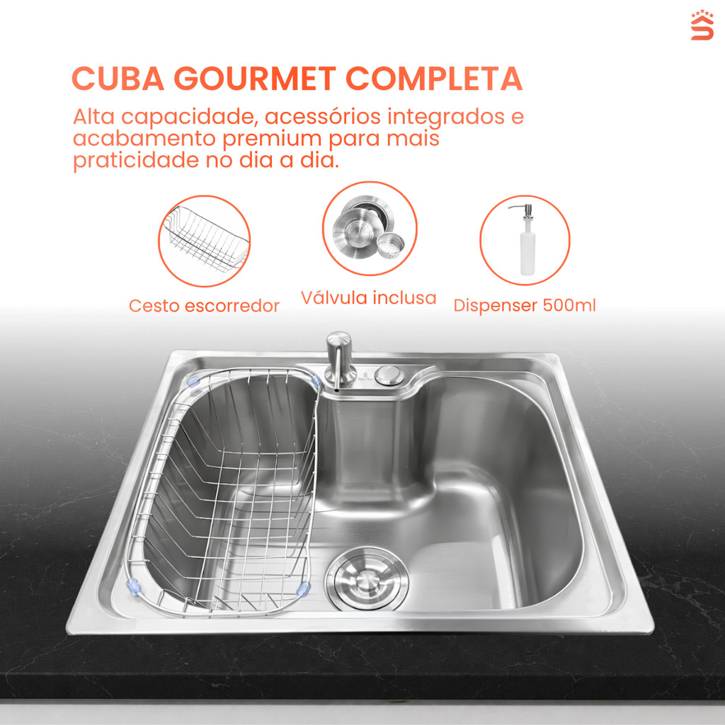 Cuba Gourmet Cozinha Pia Aço Inoxidável 60x42cm e 50x40cm com Acessórios · foto 2